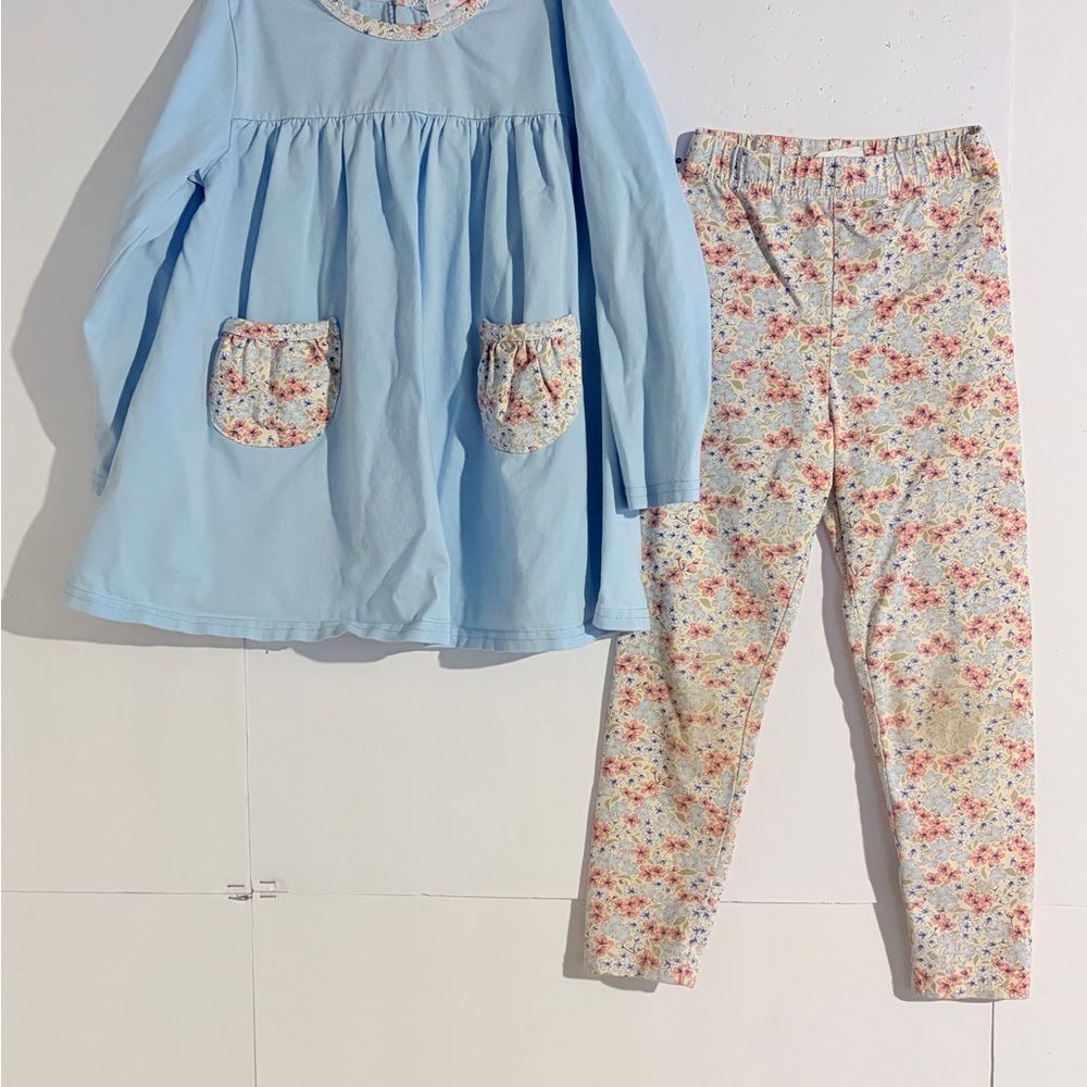 Floral Blue Kids Pajamas Set